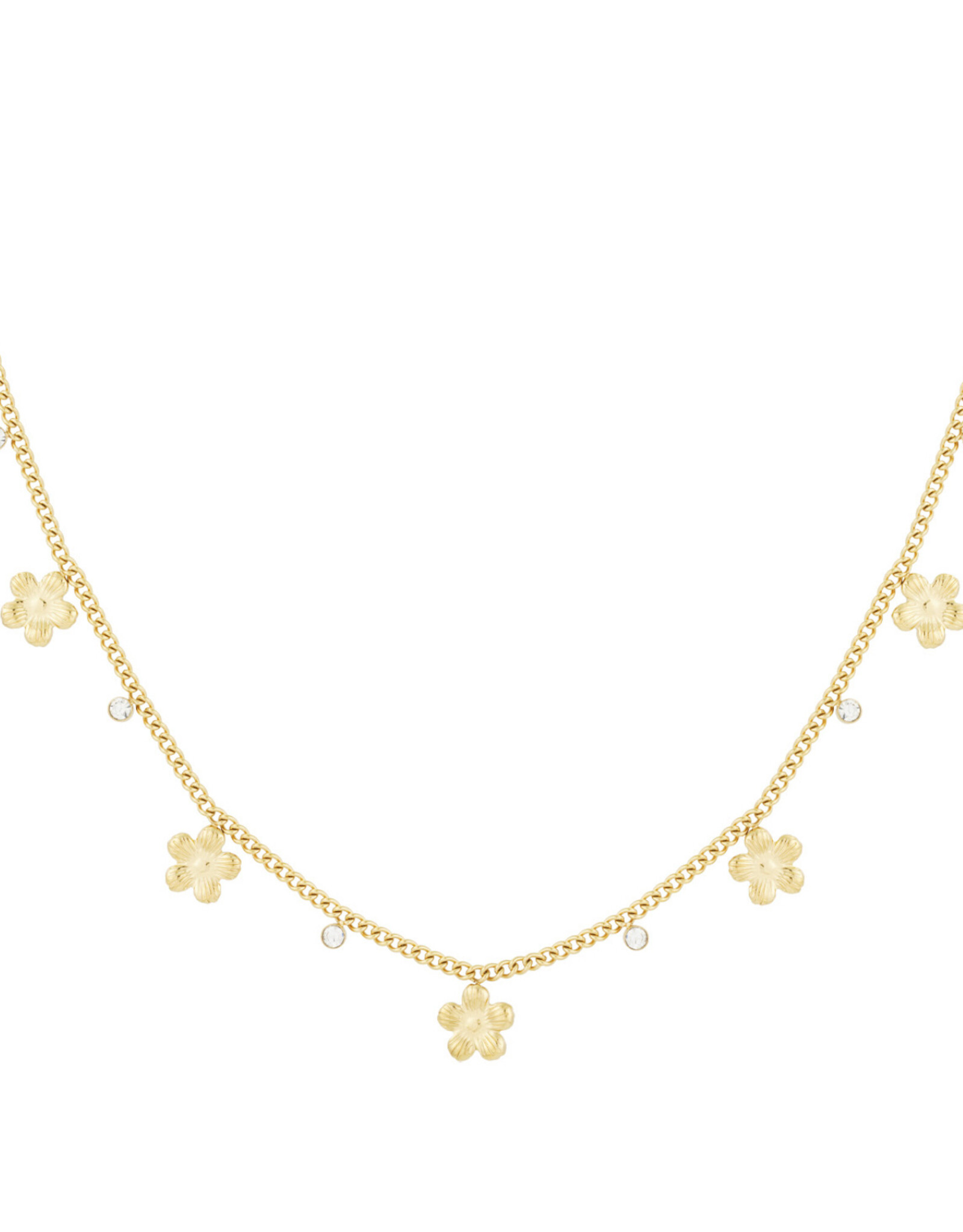 Ketting flower & stones goud