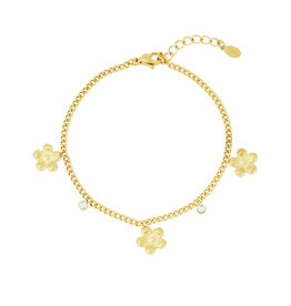 Armband flower & stone goud