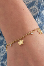 Armband flower & stone goud