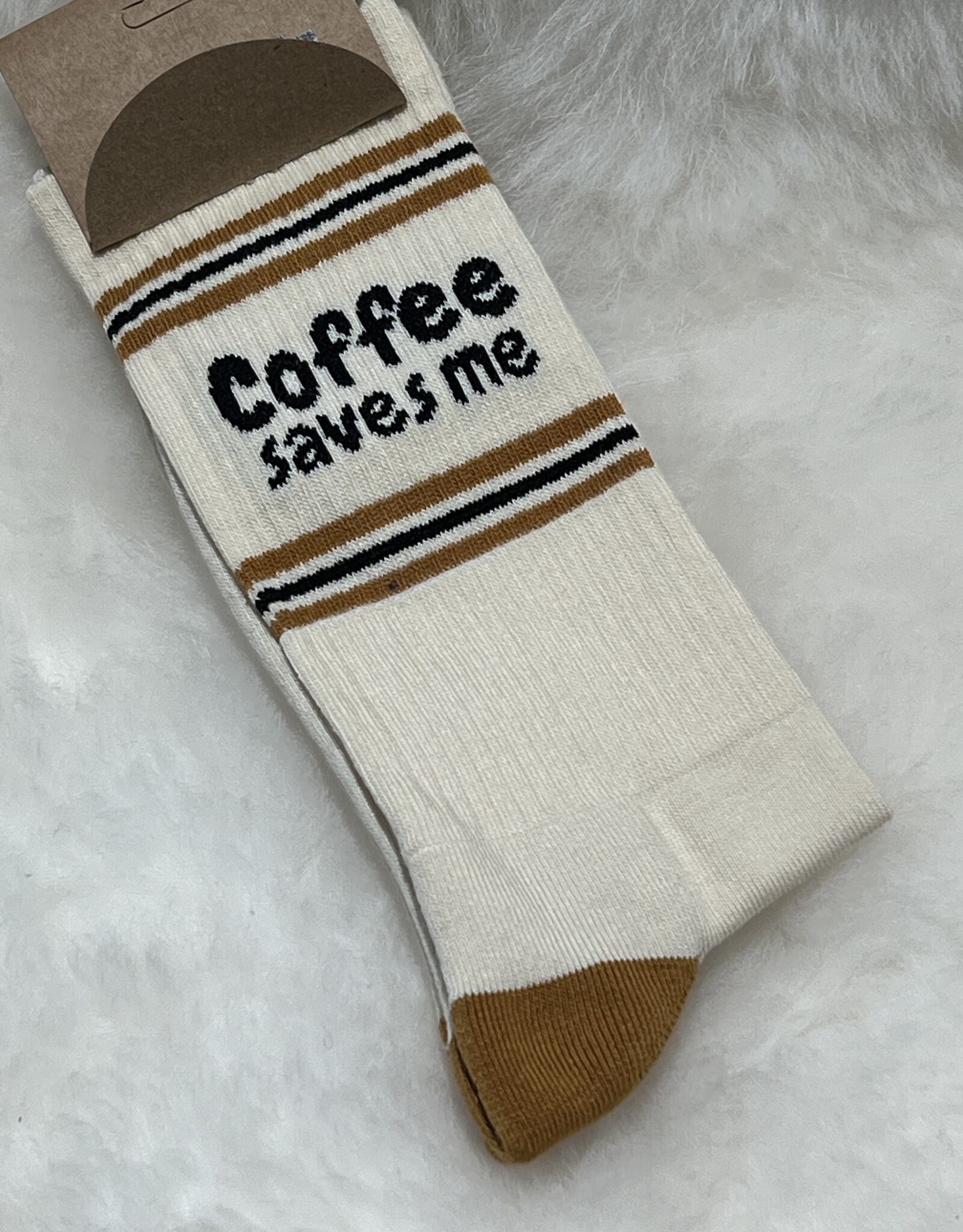 Socks Coffee saves me  ecru (36-44)