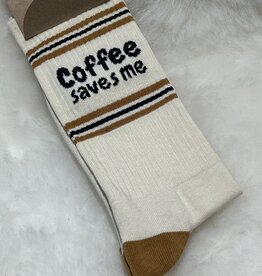 Socks Coffee saves me  ecru (36-44)