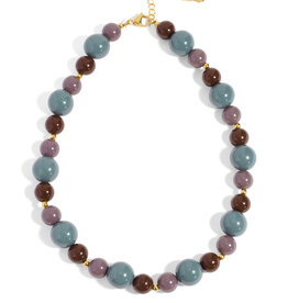 Ketting kralen blauw/bordeaux/paars