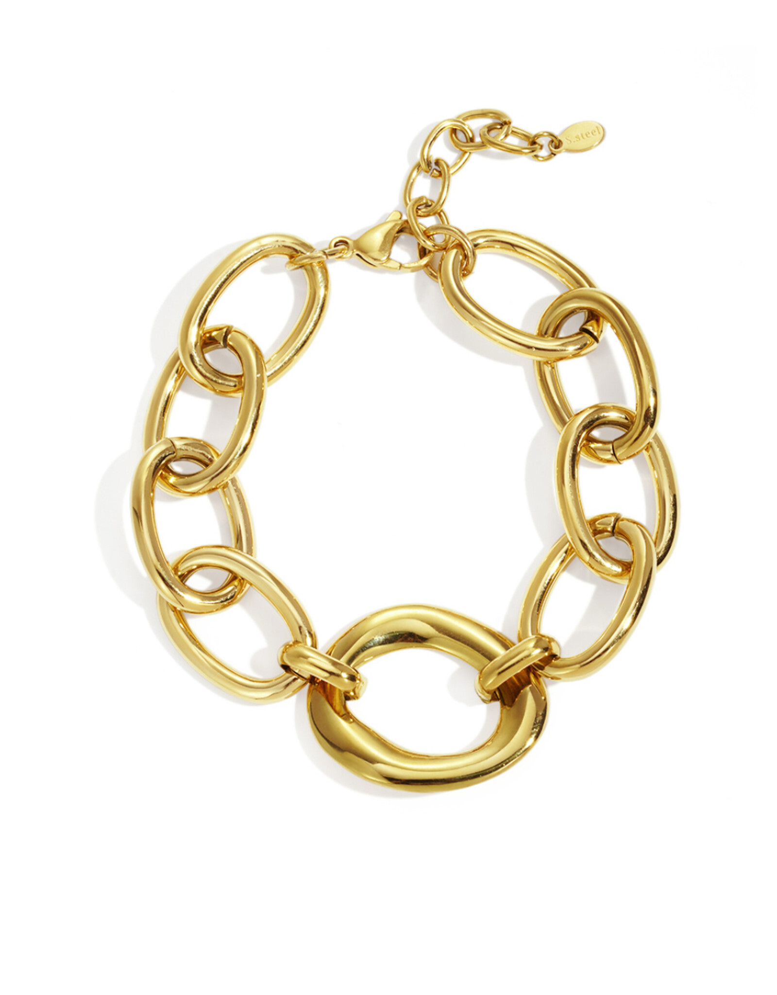 Armband brede schakel goud