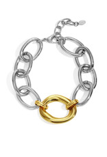 Armband brede schakel zilver/goud