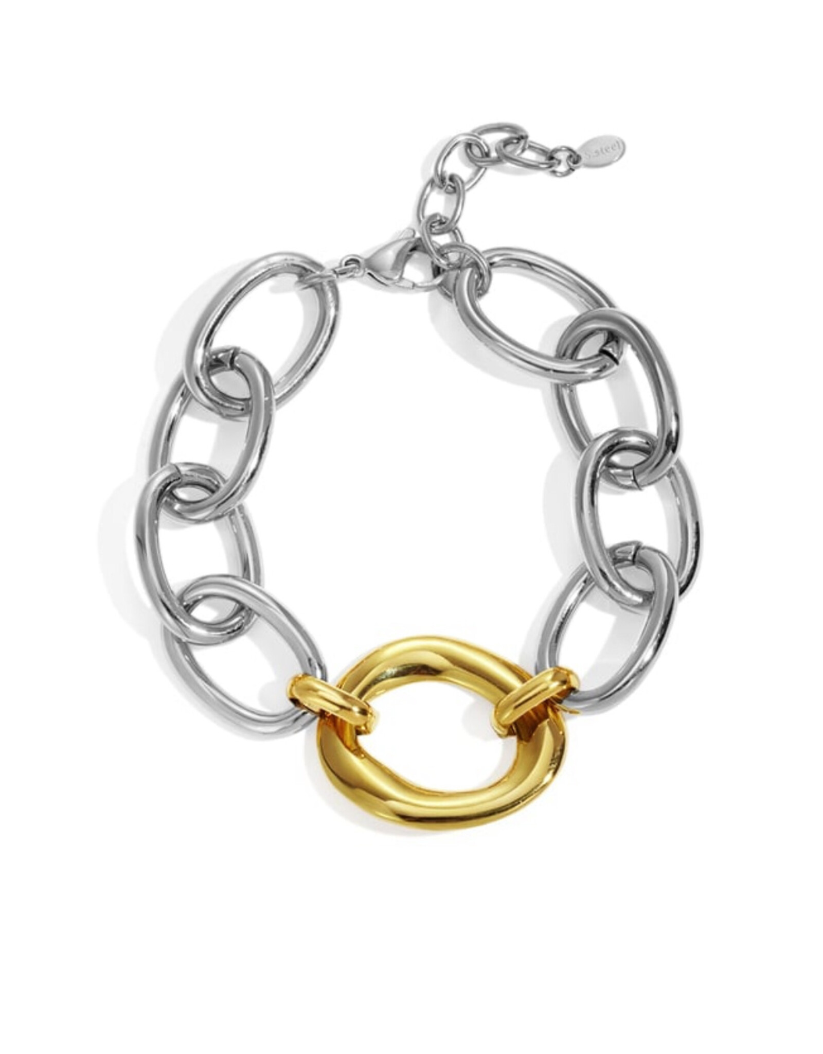 Armband brede schakel zilver/goud