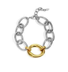 Armband brede schakel zilver/goud