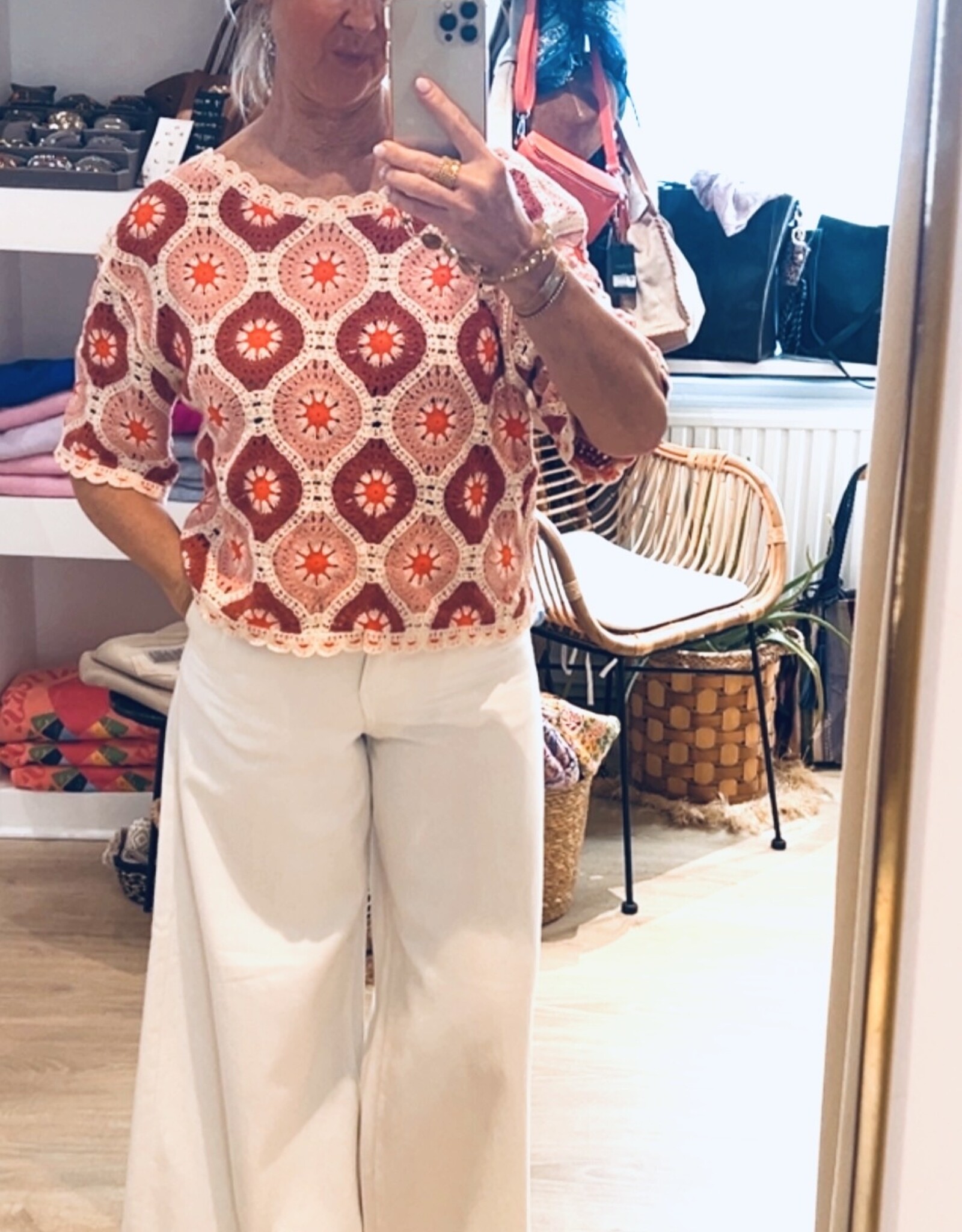 Crochet pull Isabeau rose/brique