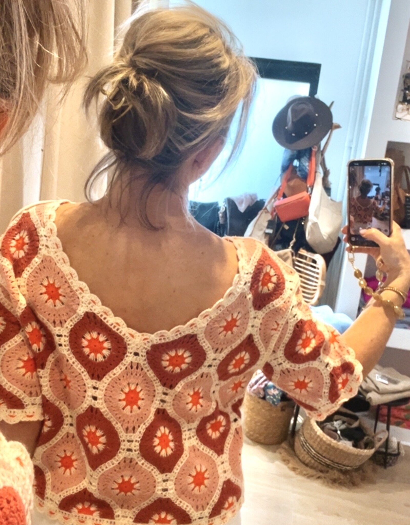 Crochet pull Isabeau rose/brique