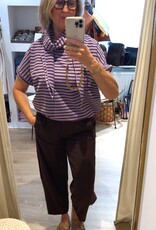 Sweater gestreept met sjaaltje bruin/lila