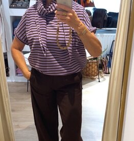 Sweater gestreept met sjaaltje bruin/lila