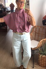 Sweater gestreept met sjaaltje lblauw/rood