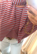 Sweater gestreept met sjaaltje lblauw/rood