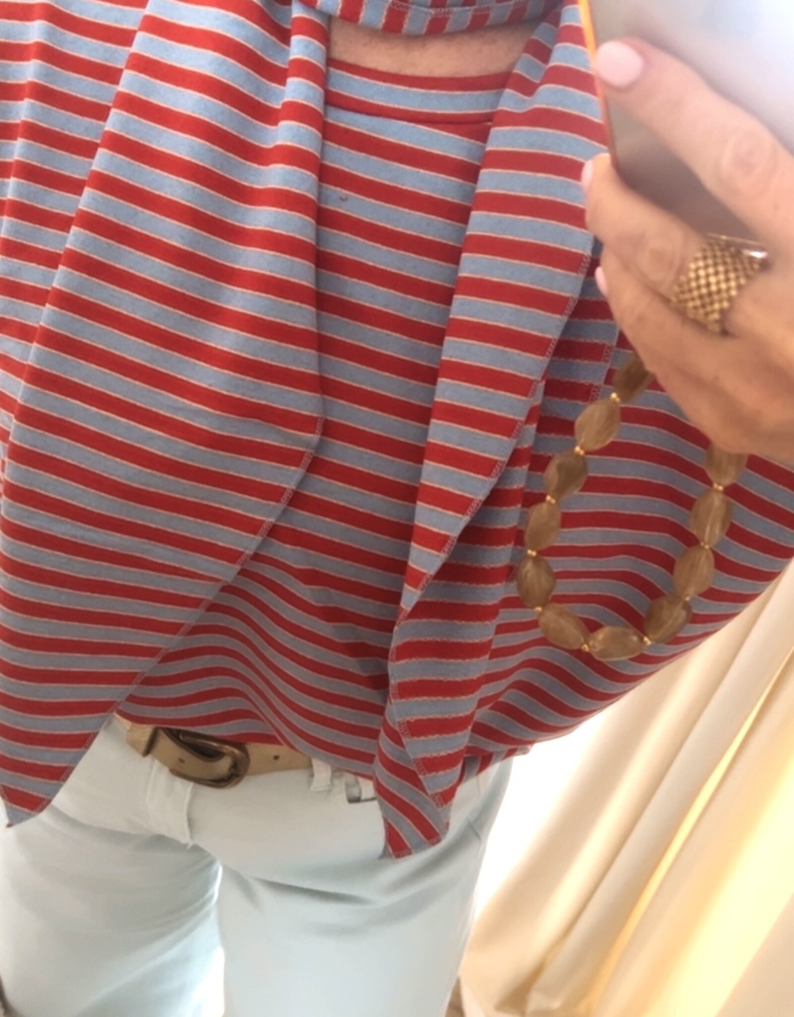 Sweater gestreept met sjaaltje lblauw/rood