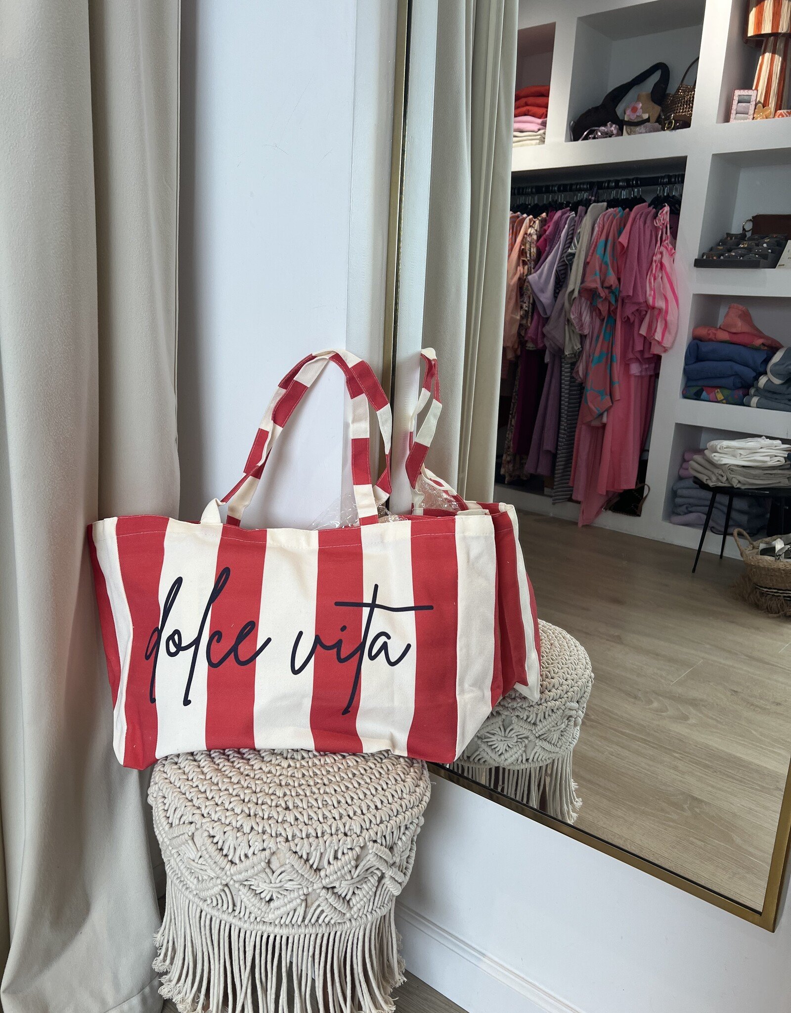 Zak "Dolce Vita" rood/ecru 30x40x15cm