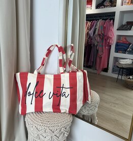 Zak "Dolce Vita" rood/ecru 30x40x15cm