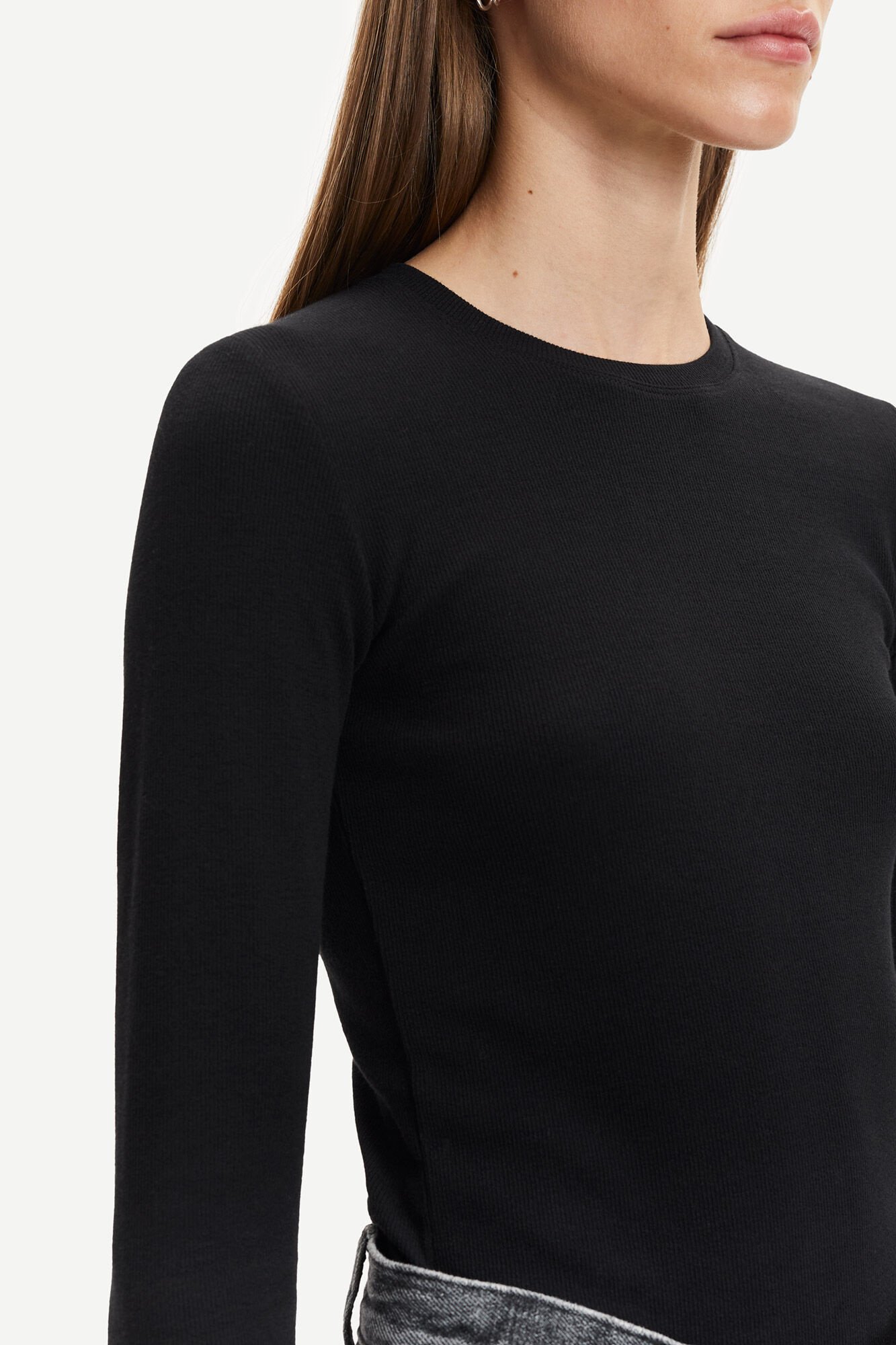 Zwart, slim-fit, long-sleeved Samsøe Samsøe Alexa T-shirt met