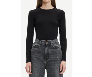 Zwart, slim-fit, long-sleeved Samsøe Samsøe Alexa T-shirt met