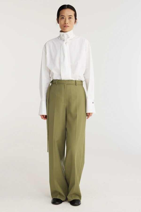 RÓHE | Belted Wide Leg Trousers | Sage