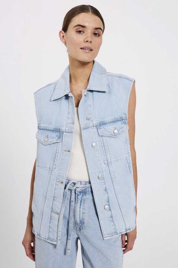 Norr | Larisa Denim Waistcoat - 11862686 | Blue Light Wash