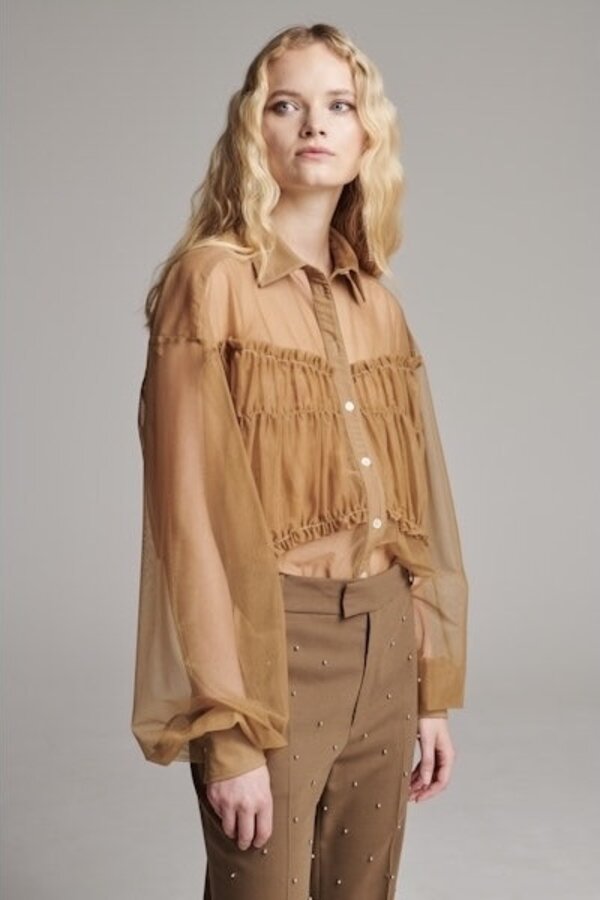 Frenken | Sheer Gathered Tule Shirt | Skin