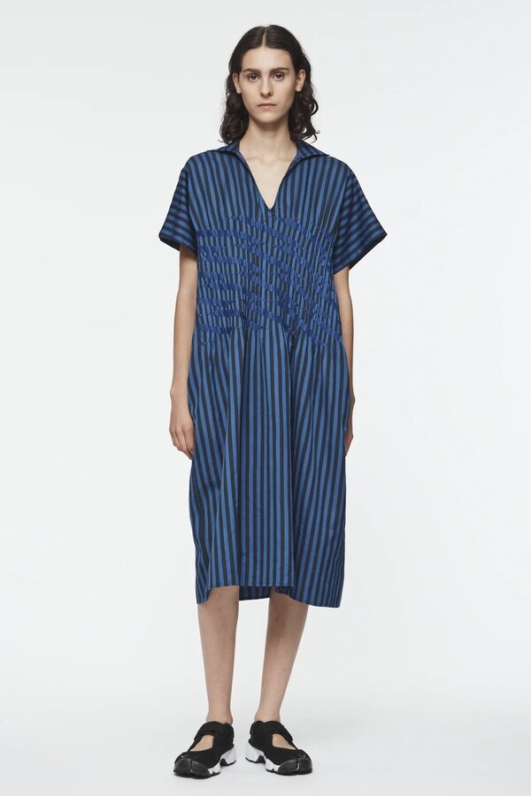 6397 | Pleated Embroidery Kaftan  - ND287 | Cobalt Stripe