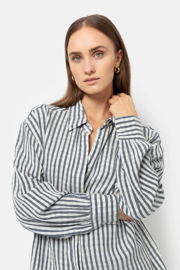 Âme | Daddy Oversized Shirt Double Cotton | Navy Checks & stripes