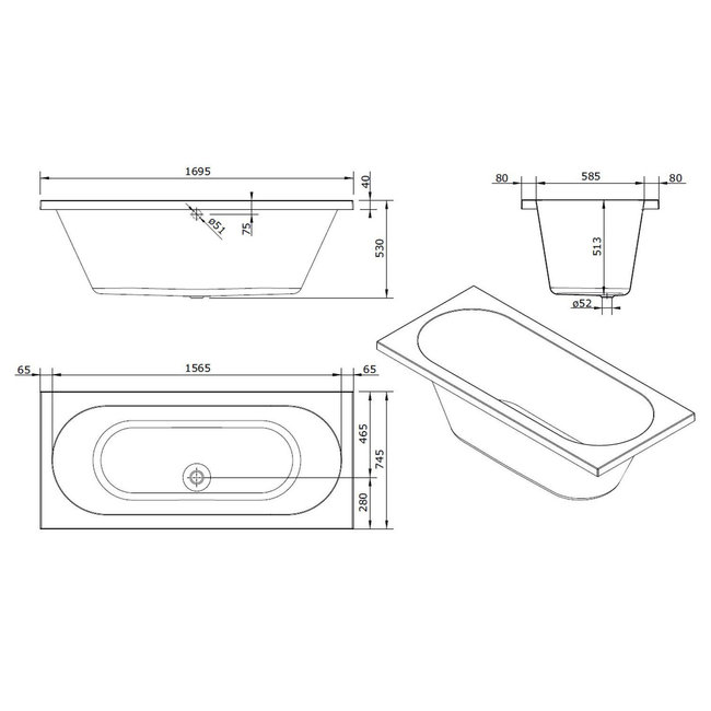 Aqualivo Urby Whirlpool - Aero Systeem - Elektronisch - 170 x 75 cm