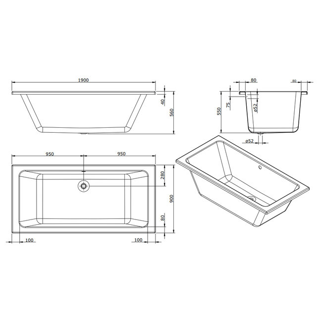 Plan Bubbelbad met Silent 1 Systeem 190x90 Wit