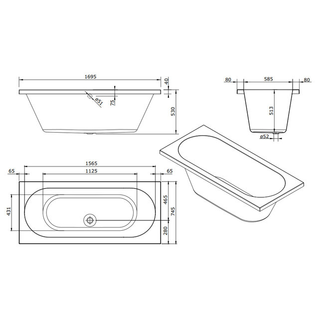 Urby Bubbelbad met Silent 2 Systeem 170x75 Wit