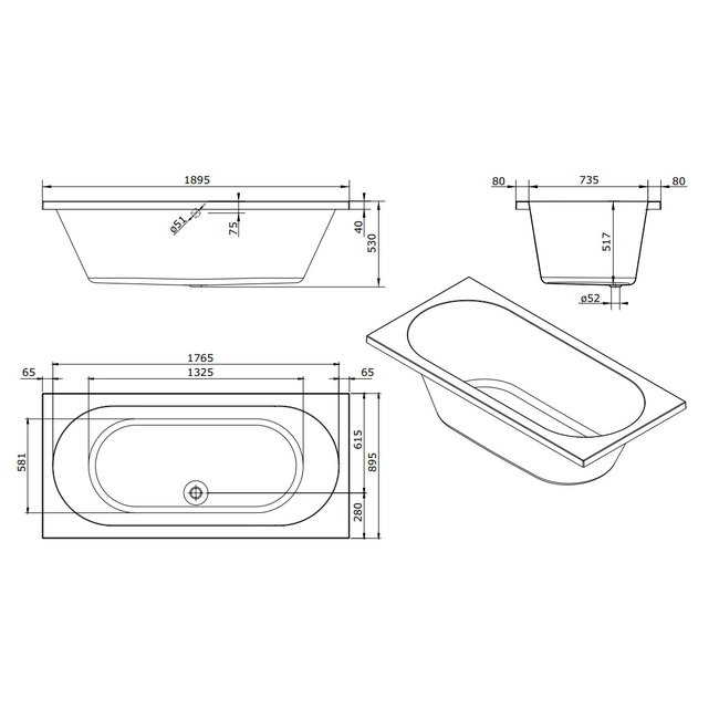 Urby Bubbelbad met Silent 1 Systeem 190x90 Wit
