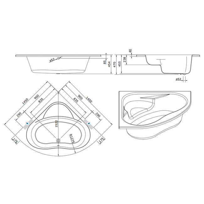 Aqualivo Zircon Whirlpool - Custom - 145 x 145 cm