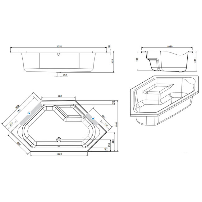 Aqualivo Zenith Whirlpool - Custom - 145 x 145 cm