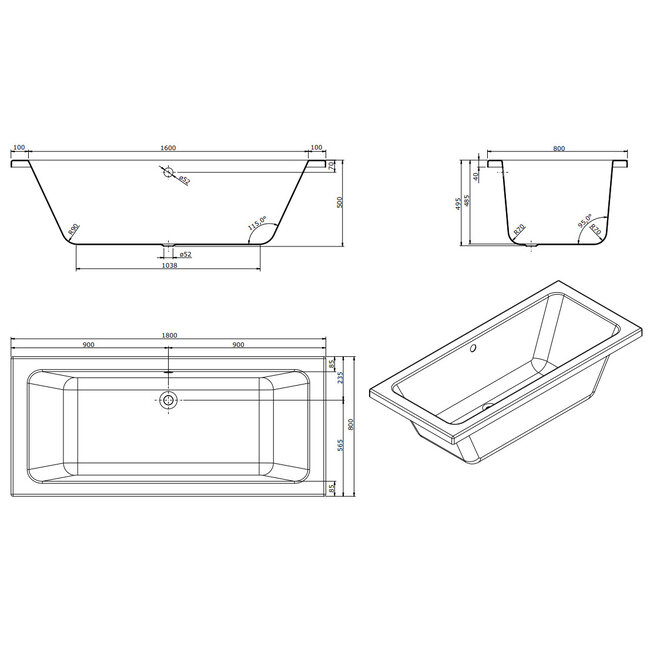 Onyx inbouwbad 180x80 wit