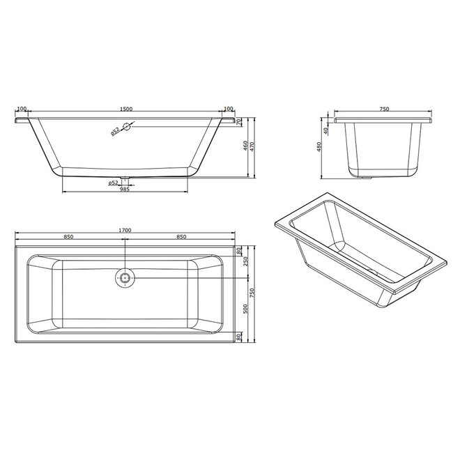 Aqualivo Onyx bubbelbad 170x75 met Premium whirlpool elektrisch wit