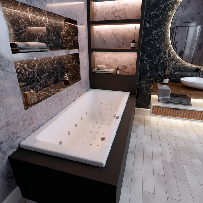 Aqualivo Onyx bubbelbad 170x75 met Platinum whirlpool elektrisch wit