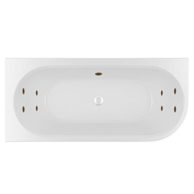 Wiesbaden Zenn Corner links half vrijstaand bubbelbad 180x80 cm watersysteem whirlpool 8 hydrojets elektrisch wit