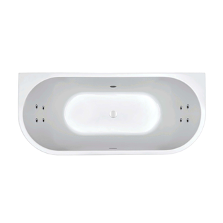 Wiesbaden Zenn Back to wall half vrijstaand bubbelbad 170x75 cm watersysteem whirlpool 8 hydrojets elektrisch wit