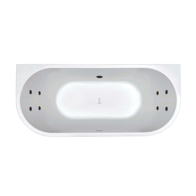 Wiesbaden Zenn Back to wall half vrijstaand bubbelbad 180x80 cm watersysteem whirlpool 8 hydrojets elektrisch wit