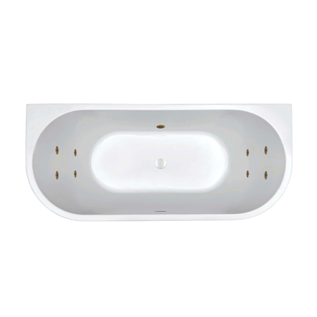 Wiesbaden Zenn Back to wall half vrijstaand bubbelbad 180x80 cm watersysteem whirlpool 8 hydrojets elektrisch wit
