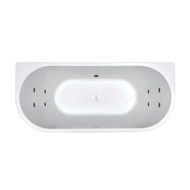 Wiesbaden Zenn Back to wall half vrijstaand bubbelbad 180x80 cm watersysteem whirlpool 8 hydrojets elektrisch wit