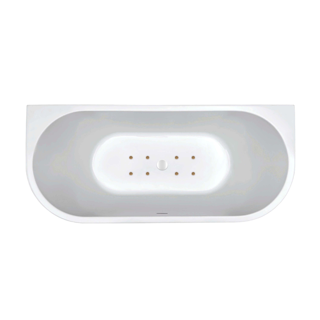 Wiesbaden Zenn Back to wall half vrijstaand bubbelbad 170x75 cm luchtsysteem whirlpool 8 aerojets elektrisch wit