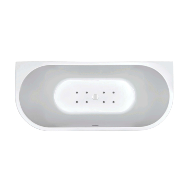 Wiesbaden Zenn Back to wall half vrijstaand bubbelbad 170x75 cm luchtsysteem whirlpool 8 aerojets elektrisch wit