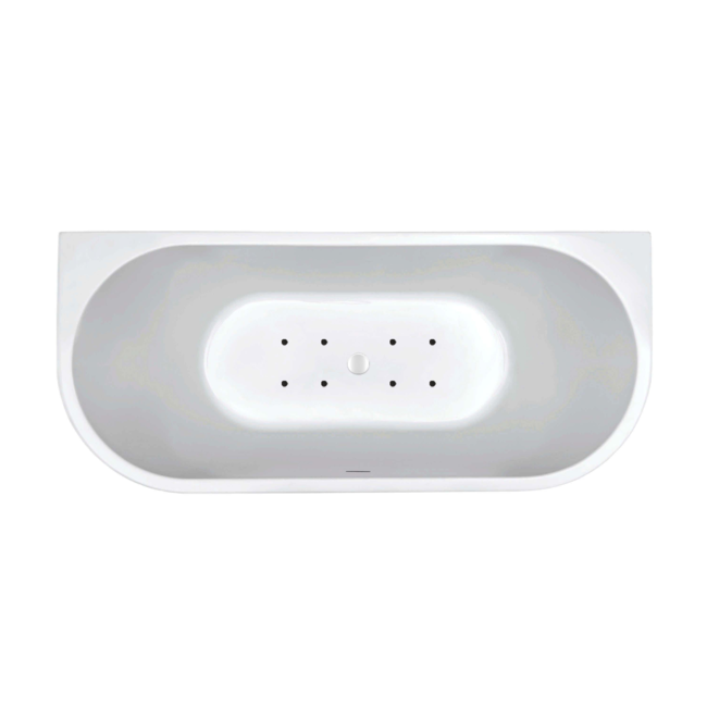 Wiesbaden Zenn Back to wall half vrijstaand bubbelbad 180x80 cm luchtsysteem whirlpool 8 aerojets elektrisch wit