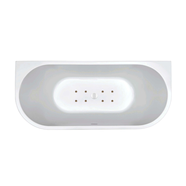 Wiesbaden Zenn Back to wall half vrijstaand bubbelbad 180x80 cm luchtsysteem whirlpool 8 aerojets elektrisch wit