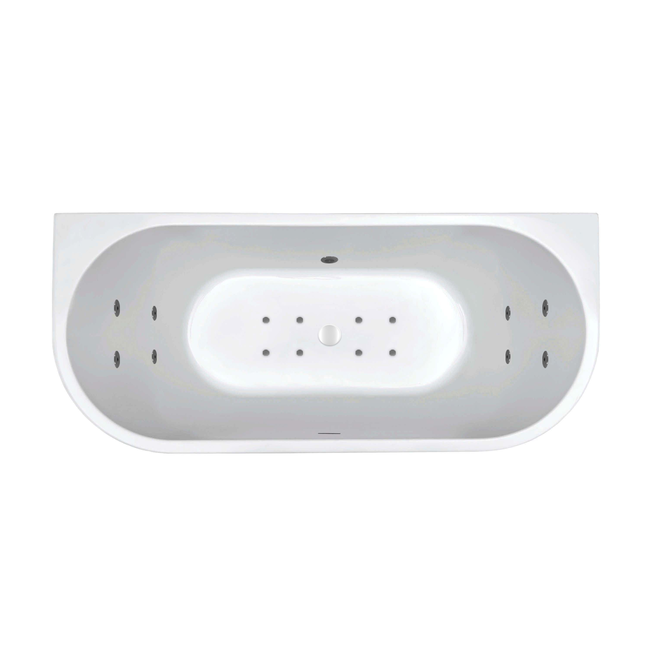 Wiesbaden Zenn Back to wall half vrijstaand bubbelbad 170x75 cm combisysteem whirlpool 8 hydrojets+8 aerojets elektrisch wit