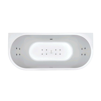 Wiesbaden Zenn Back to wall half vrijstaand bubbelbad 180x80 cm combisysteem whirlpool 8 hydrojets+8 aerojets elektrisch wit