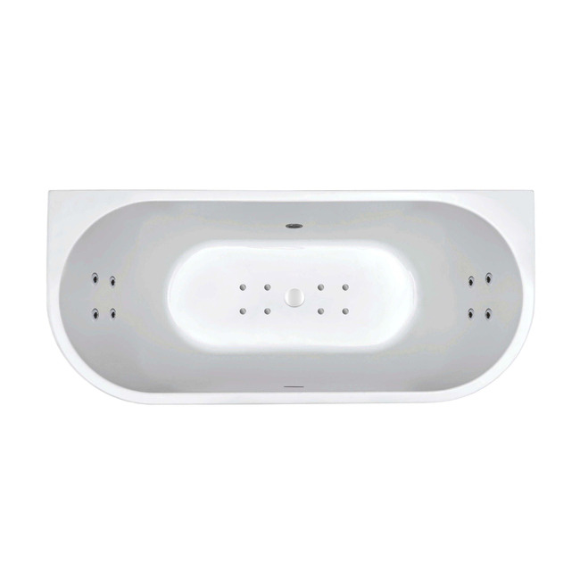 Wiesbaden Zenn Back to wall half vrijstaand bubbelbad 180x80 cm combisysteem whirlpool 8 hydrojets+8 aerojets elektrisch wit