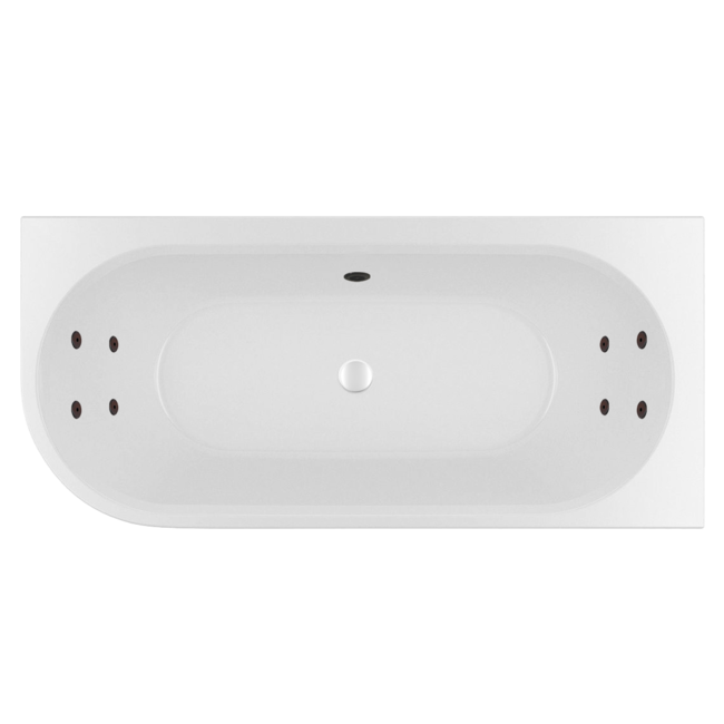 Wiesbaden Zenn Corner rechts half vrijstaand bubbelbad 170x75 cm watersysteem whirlpool 8 hydrojets elektrisch wit