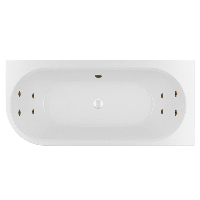 Wiesbaden Zenn Corner rechts half vrijstaand bubbelbad 170x75 cm watersysteem whirlpool 8 hydrojets elektrisch wit