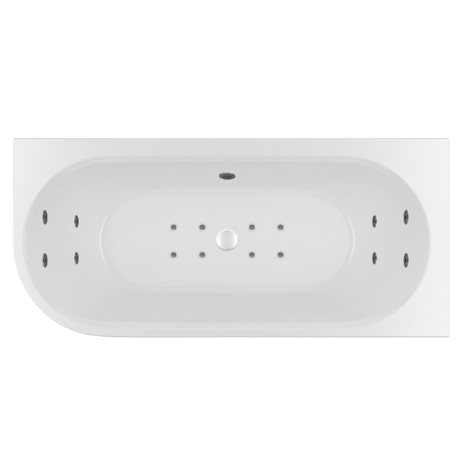 Wiesbaden Zenn Corner rechts half vrijstaand bubbelbad 180x80 cm combisysteem whirlpool 8 aerojets+8hydrojets elektrisch wit